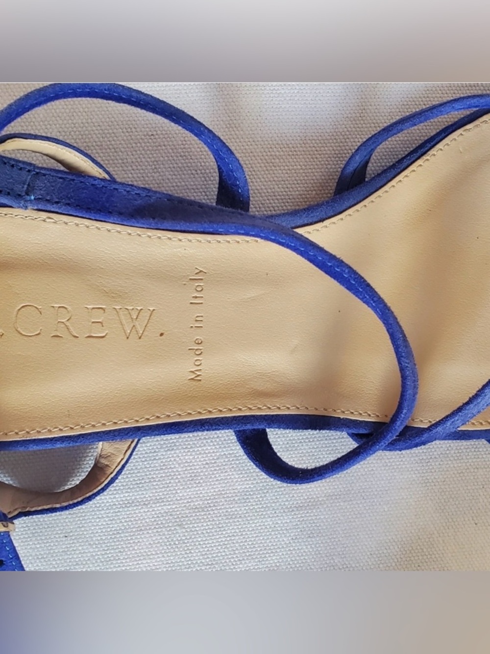 J.Crew Emmaline Sandal Blue Suede Mini Wedge Pointed Toe Strappy Flat Sandal 6 - Picture 5 of 7
